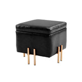 Storage Ottoman Foot Stool Cube Tuffet Seat 45cm PU Leather BLACK - Front View