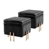 2X Storage Ottoman Foot Stool Cube Tuffet Seat 45cm PU Leather BLACK - Front View