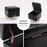 2X Storage Ottoman Foot Stool Cube Tuffet Seat 45cm PU Leather BLACK - Extra Image