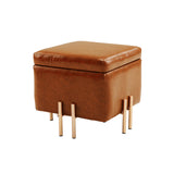 Storage Ottoman Foot Stool Cube Tuffet Seat 45cm PU Leather BROWN - Front View