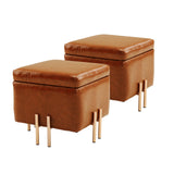 2X Storage Ottoman Foot Stool Cube Tuffet Seat 45cm PU Leather BROWN - Front View