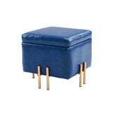 Storage Ottoman Foot Stool Cube Tuffet Seat 45cm PU Leather BLUE - Front View