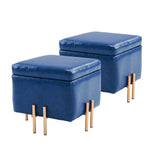 2X Storage Ottoman Foot Stool Cube Tuffet Seat 45cm PU Leather BLUE - Front View