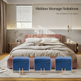 2X Storage Ottoman Foot Stool Cube Tuffet Seat 45cm PU Leather BLUE - Side View