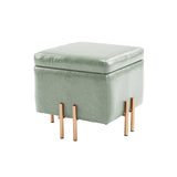 Storage Ottoman Foot Stool Cube Tuffet Seat 45cm PU Leather GREEN - Front View