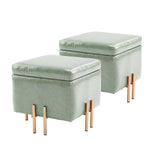 2X Storage Ottoman Foot Stool Cube Tuffet Seat 45cm PU Leather GREEN - Front View