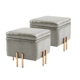 2X Storage Ottoman Foot Stool Cube Tuffet Seat 45cm PU Leather GREY - Front View