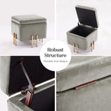 2X Storage Ottoman Foot Stool Cube Tuffet Seat 45cm PU Leather GREY - Low Angle