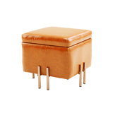Storage Ottoman Foot Stool Cube Tuffet Seat 45cm PU Leather LIGHT BROWN - Front View