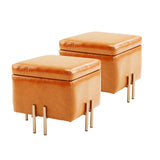 2X Storage Ottoman Foot Stool Cube Tuffet Seat 45cm PU Leather LIGHT BROWN - Front View