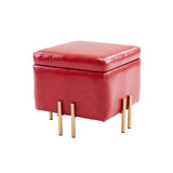 Storage Ottoman Foot Stool Cube Tuffet Seat 45cm PU Leather RED - Front View