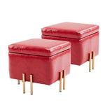 2X Storage Ottoman Foot Stool Cube Tuffet Seat 45cm PU Leather RED - Front View