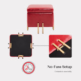 2X Storage Ottoman Foot Stool Cube Tuffet Seat 45cm PU Leather RED - Rear View
