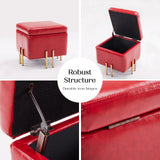 2X Storage Ottoman Foot Stool Cube Tuffet Seat 45cm PU Leather RED - Extra Image