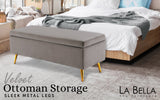 Storage Ottoman Stool Bench Seat 110cm Velvet GREY - Front View