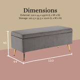Storage Ottoman Stool Bench Seat 110cm Velvet GREY - Extra Image