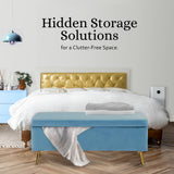 Storage Ottoman Stool Bench Seat 110cm Velvet OCEAN BLUE - Side View