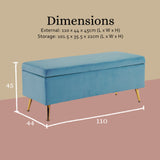 Storage Ottoman Stool Bench Seat 110cm Velvet OCEAN BLUE - Extra Image