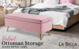 Storage Ottoman Stool Bench Seat 110cm Velvet PINK - Front View