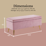 Storage Ottoman Stool Bench Seat 110cm Velvet PINK - Extra Image
