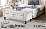 Storage Ottoman Stool Arm Bench Seat 132cm Velvet BEIGE - Front View