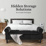 Storage Ottoman Stool Arm Bench Seat 132cm Velvet BLACK - Side View
