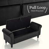 Storage Ottoman Stool Arm Bench Seat 132cm Velvet BLACK - Extra Image