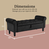 Storage Ottoman Stool Arm Bench Seat 132cm Velvet BLACK - Extra Image