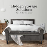 Storage Ottoman Stool Arm Bench Seat 132cm Velvet GREY - Side View