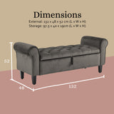 Storage Ottoman Stool Arm Bench Seat 132cm Velvet GREY - Extra Image