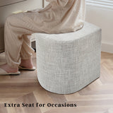 Linen Fabric Pouffe Ottoman Stool - Cream Grey Footrest & Seat - Side View