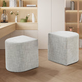 Linen Fabric Pouffe Ottoman Stool - Cream Grey Footrest & Seat - 45-Degree Angle