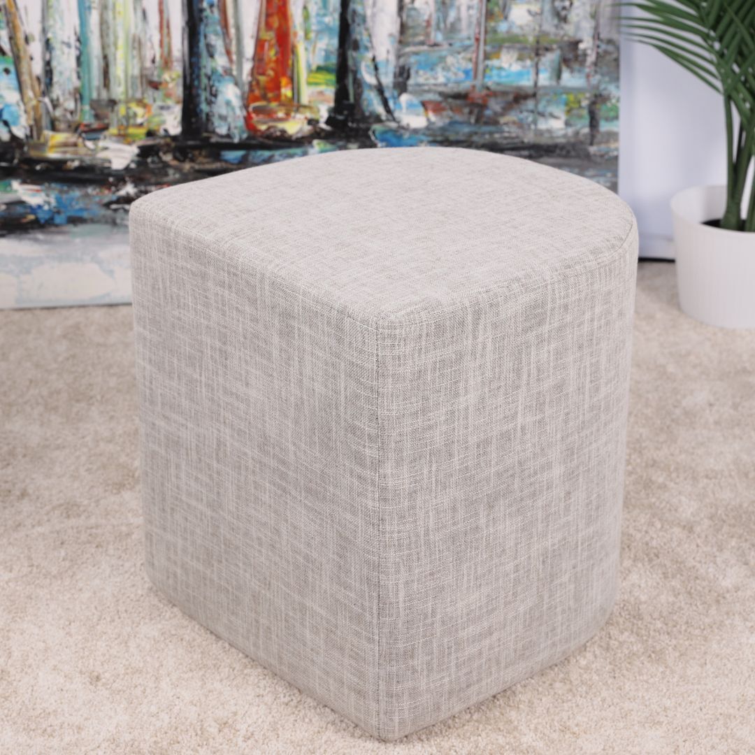 Linen Fabric Pouffe Ottoman Stool - Cream Grey Footrest & Seat
