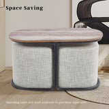Linen Fabric Pouffe Ottoman Stool - Cream Grey Footrest & Seat - Close-Up Angle