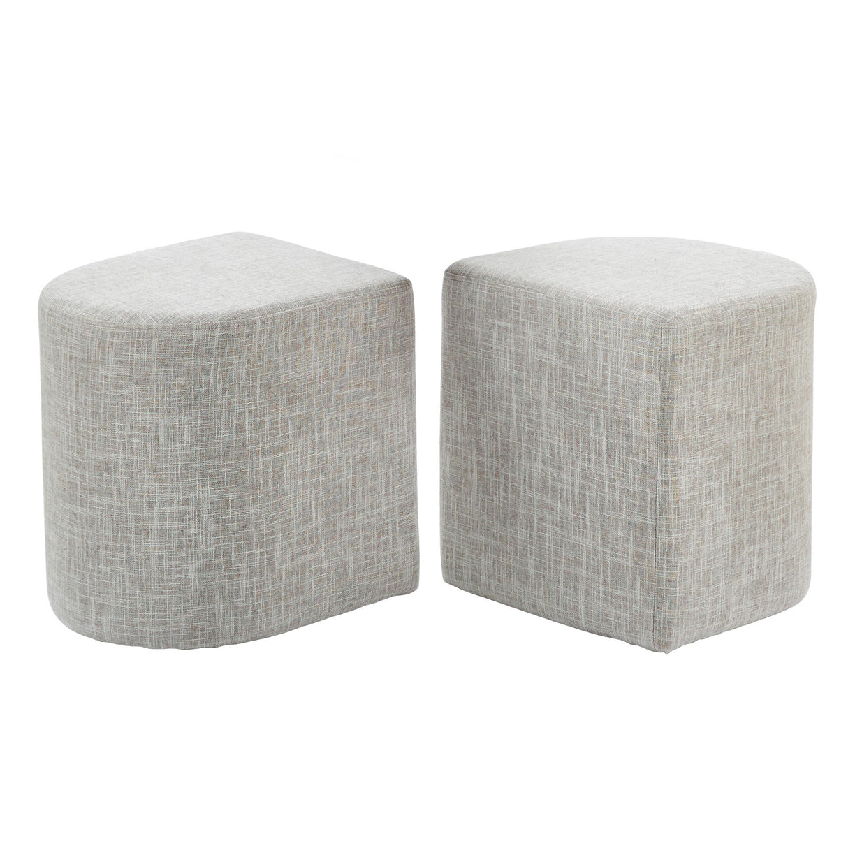 Set of 2 Cream Grey Linen Fabric Ottoman Stools - Versatile Footrest and Pouf