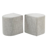 Set of 2 Cream Grey Linen Fabric Ottoman Stools - Versatile Footrest and Pouf