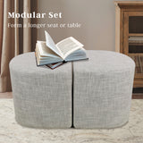 Set of 2 Cream Grey Linen Fabric Ottoman Stools - Versatile Footrest and Pouf - 45-Degree Angle