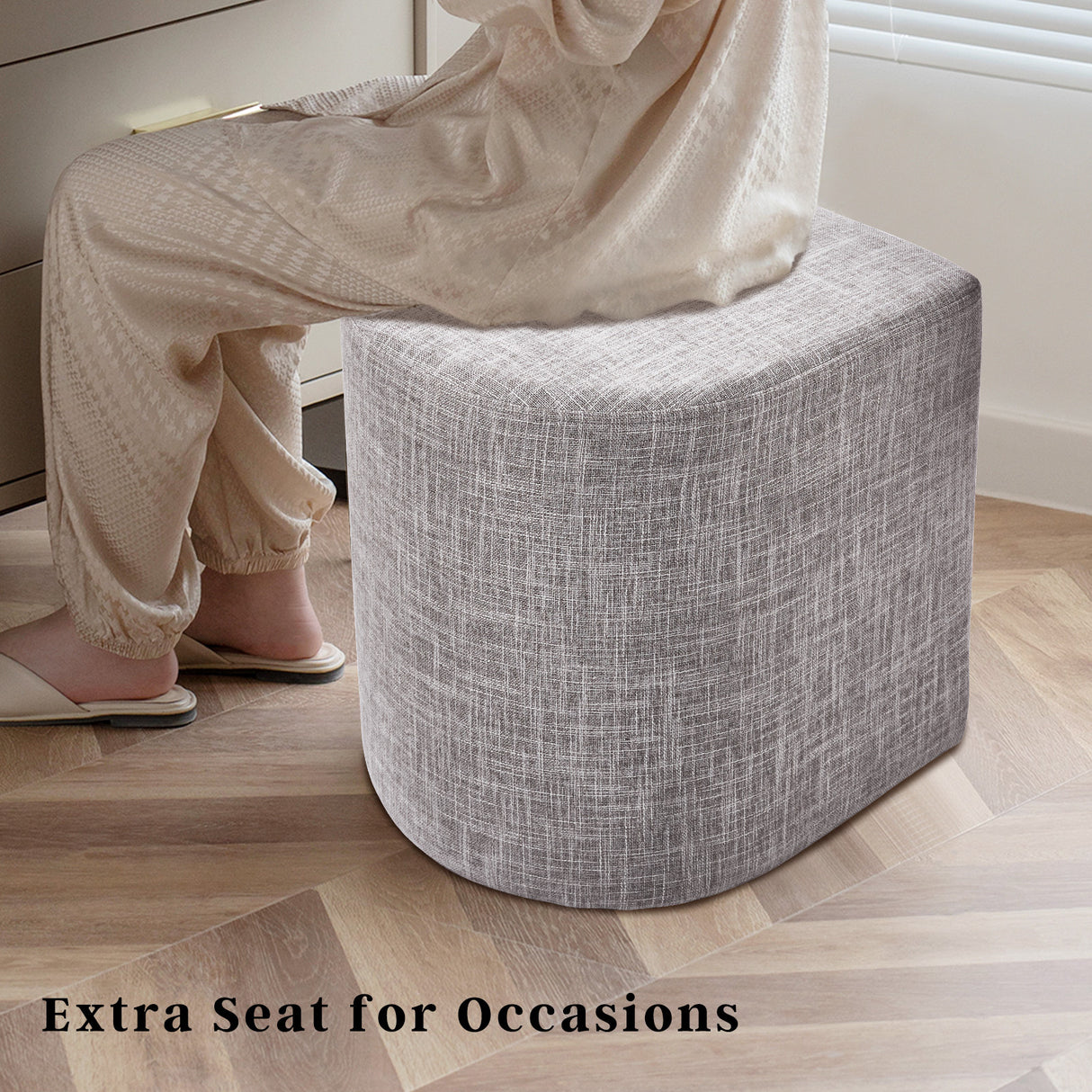 Contemporary Dark Grey Linen Ottoman Stool - Versatile Footrest & Pouffe