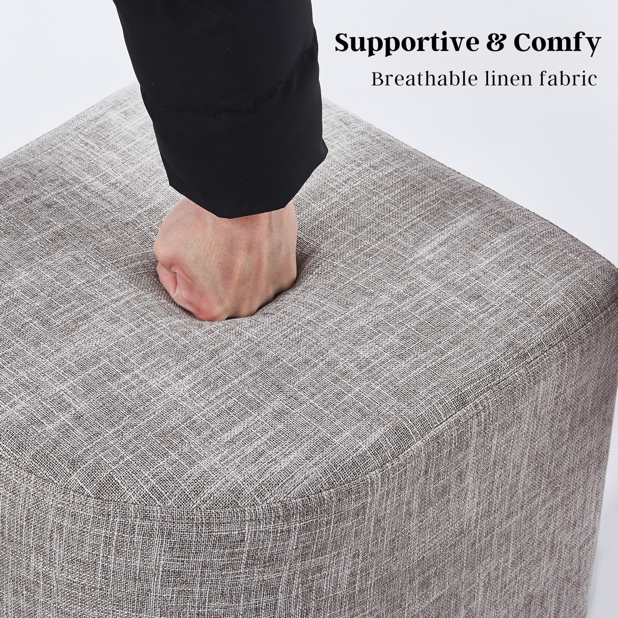 Contemporary Dark Grey Linen Ottoman Stool - Versatile Footrest & Pouffe