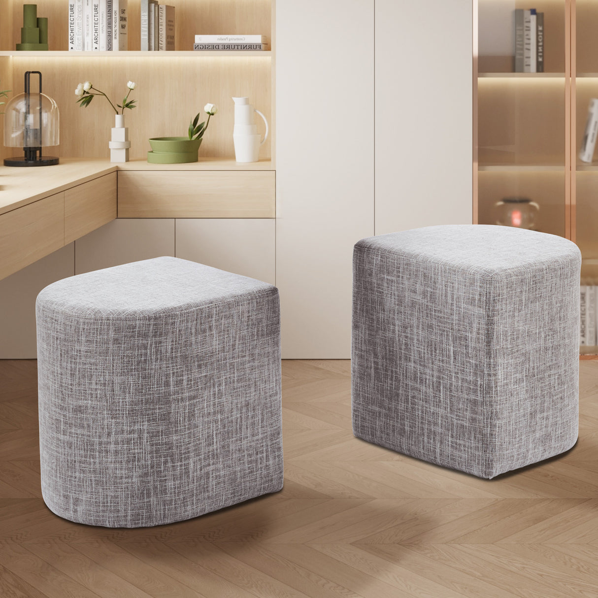 Contemporary Dark Grey Linen Ottoman Stool - Versatile Footrest & Pouffe
