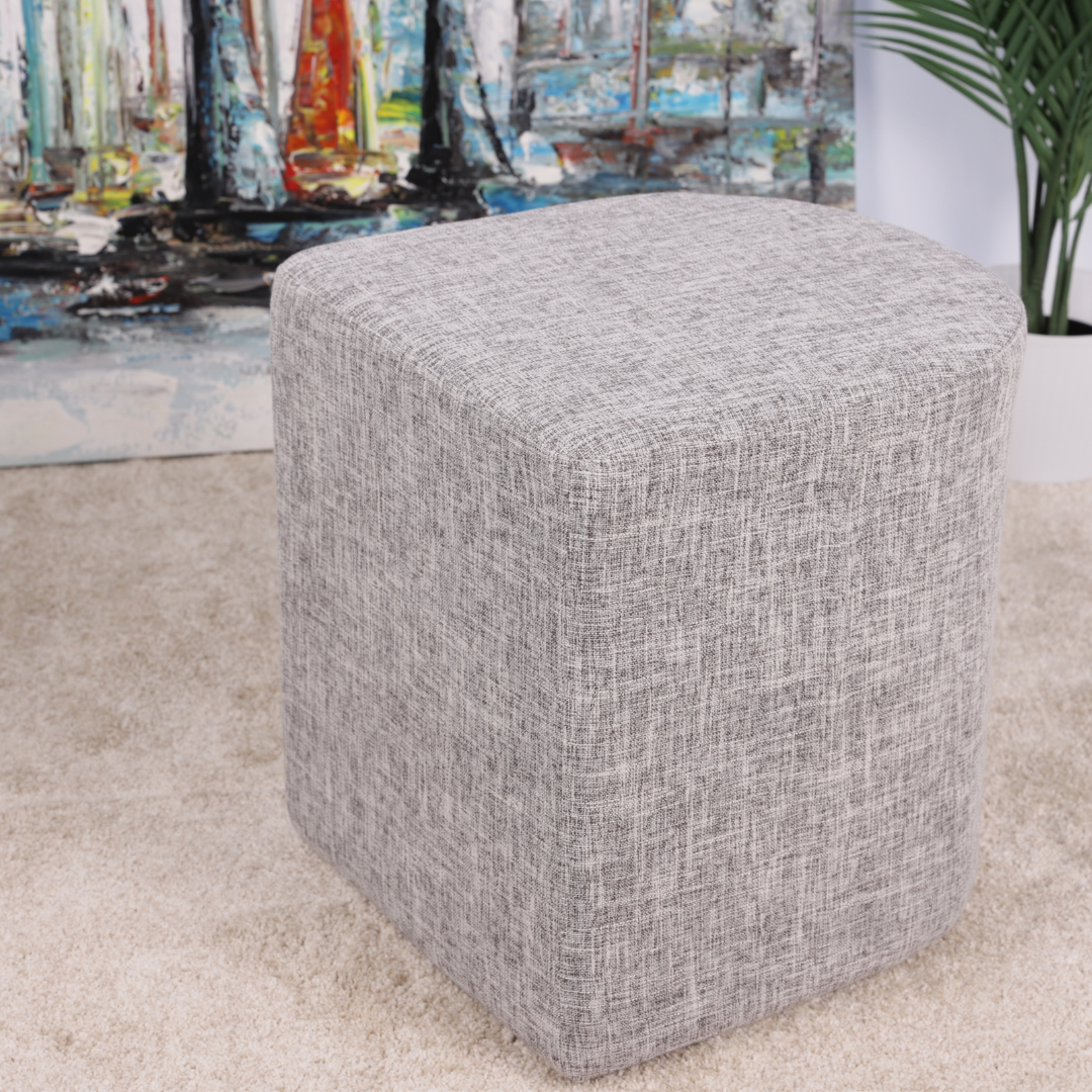 Contemporary Dark Grey Linen Ottoman Stool - Versatile Footrest & Pouffe
