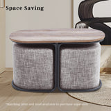 Contemporary Dark Grey Linen Ottoman Stool - Versatile Footrest & Pouffe - Close-Up Angle