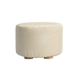 Fabric Ottoman Round Wooden Leg Foot Stool - BEIGE - Front View