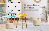 Fabric Ottoman Round Wooden Leg Foot Stool - BEIGE - Side View