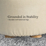 Fabric Ottoman Round Wooden Leg Foot Stool - BEIGE - Extra Image