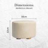 Fabric Ottoman Round Wooden Leg Foot Stool - BEIGE - Extra Image