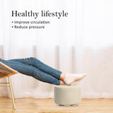 2X Fabric Ottoman Round Wooden Leg Foot Stool - BEIGE - Top-Down View
