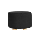 Fabric Ottoman Round Wooden Leg Foot Stool - BLACK - Front View