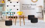 Fabric Ottoman Round Wooden Leg Foot Stool - BLACK - Side View