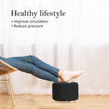 Fabric Ottoman Round Wooden Leg Foot Stool - BLACK - Top-Down View